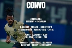 巴萨客战奥维耶多大名单：莱万领衔锋线，亚马尔缺席小将德罗在列